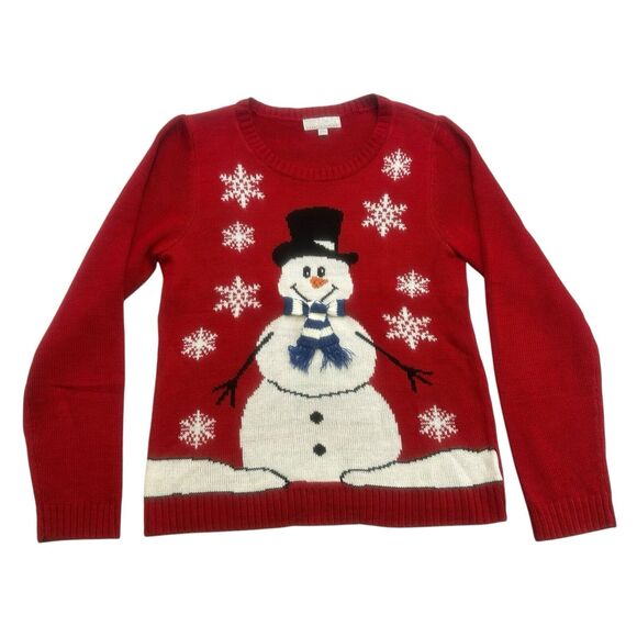 Carolyn Taylor Christmas Sweater XL Red White Snowman Snowflakes Long Sleeve - Picture 1 of 12